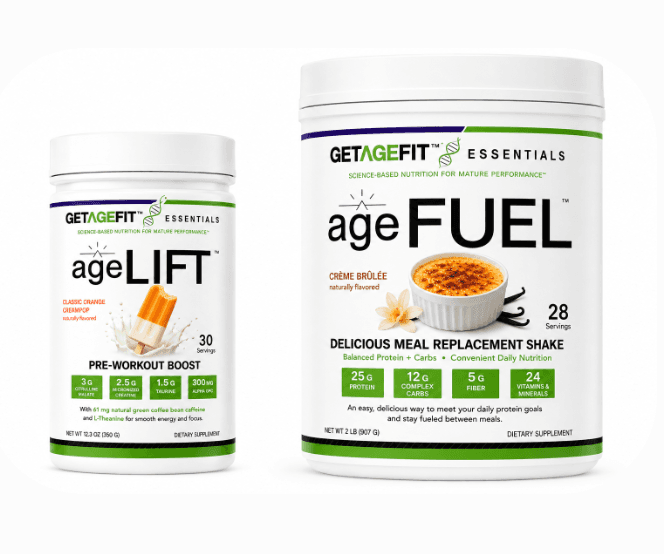 GetAgeFit Essentials: ageLIFT pre-workout and ageFUEL meal replacement